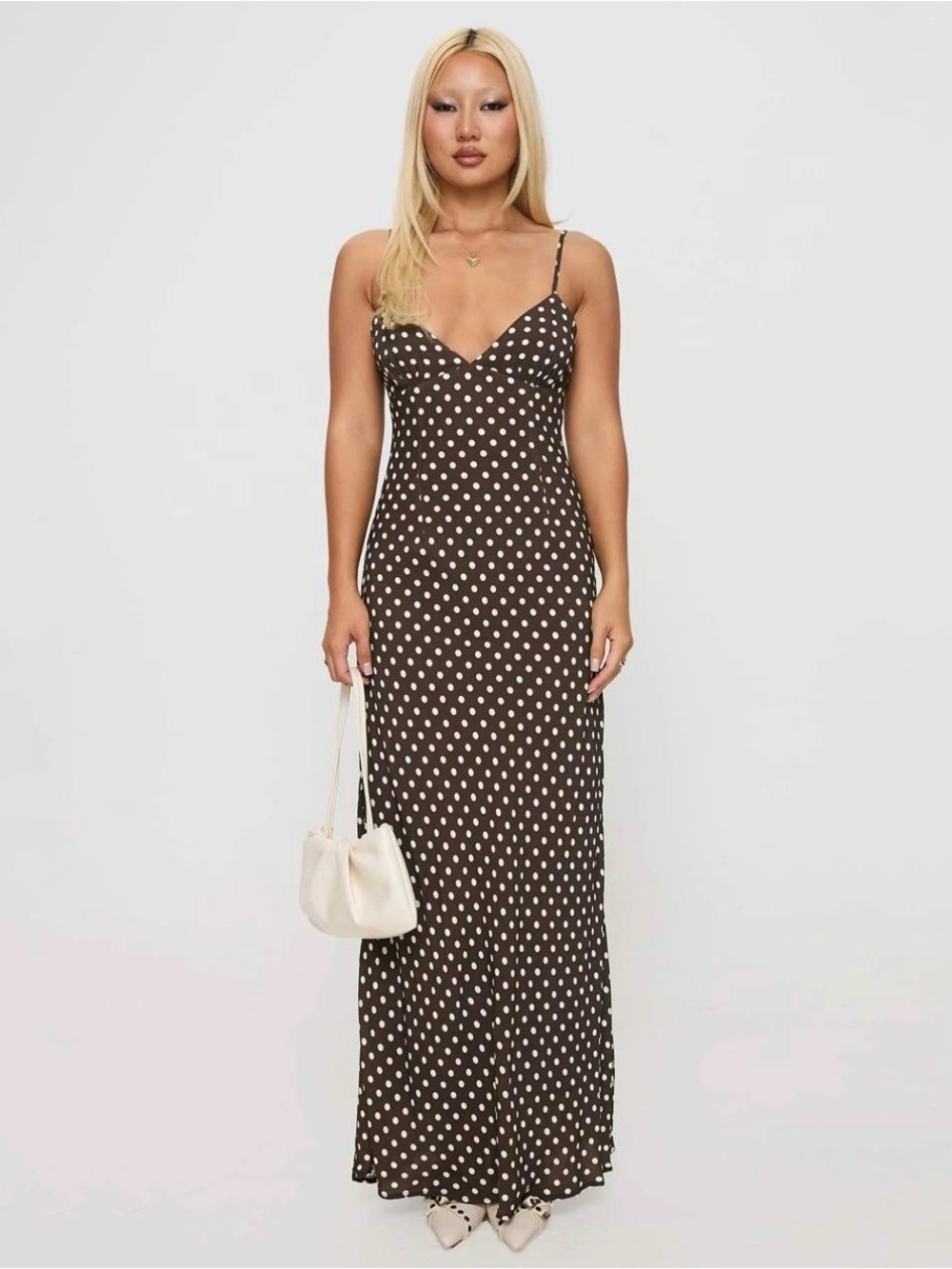 Princess Polly Brown Polka Dot Slip Maxi Dress - Picture 1 of 6